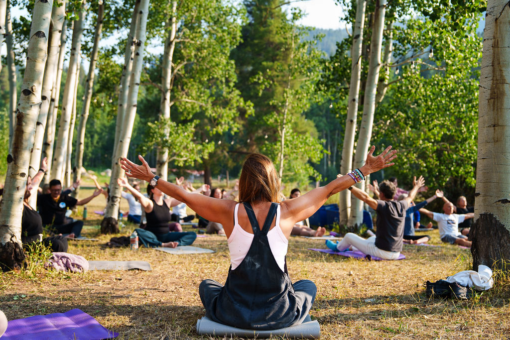 Morning yoga in the aspen grove at Beyul